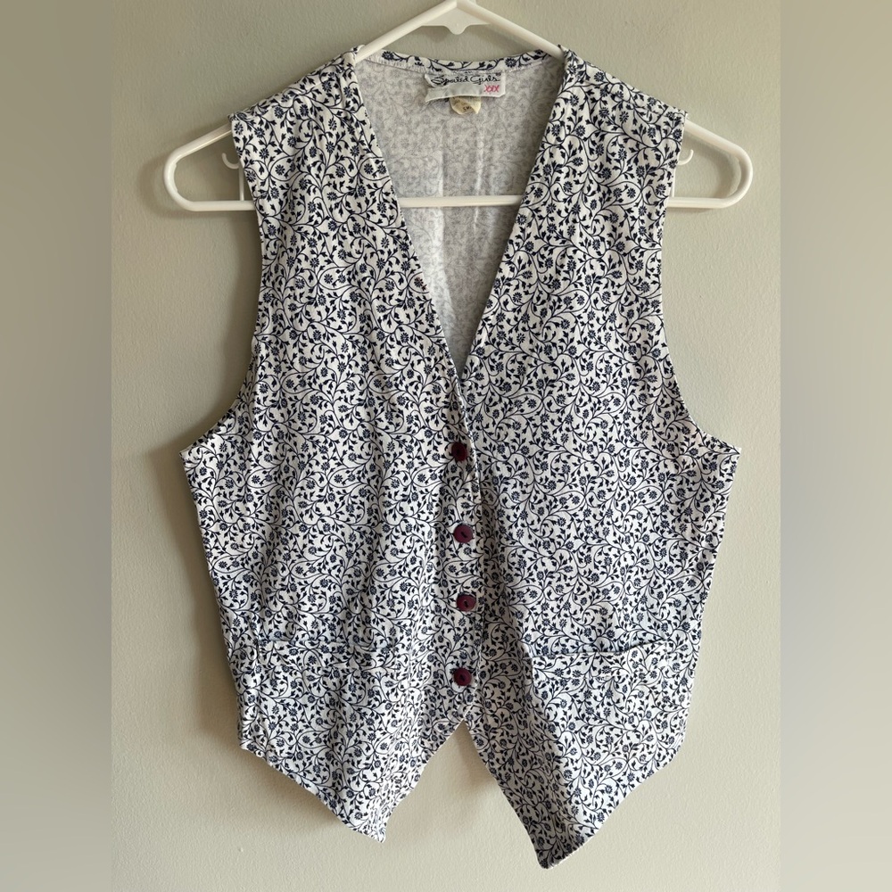 Vintage Made in USA Blue and White Floral Vest Top